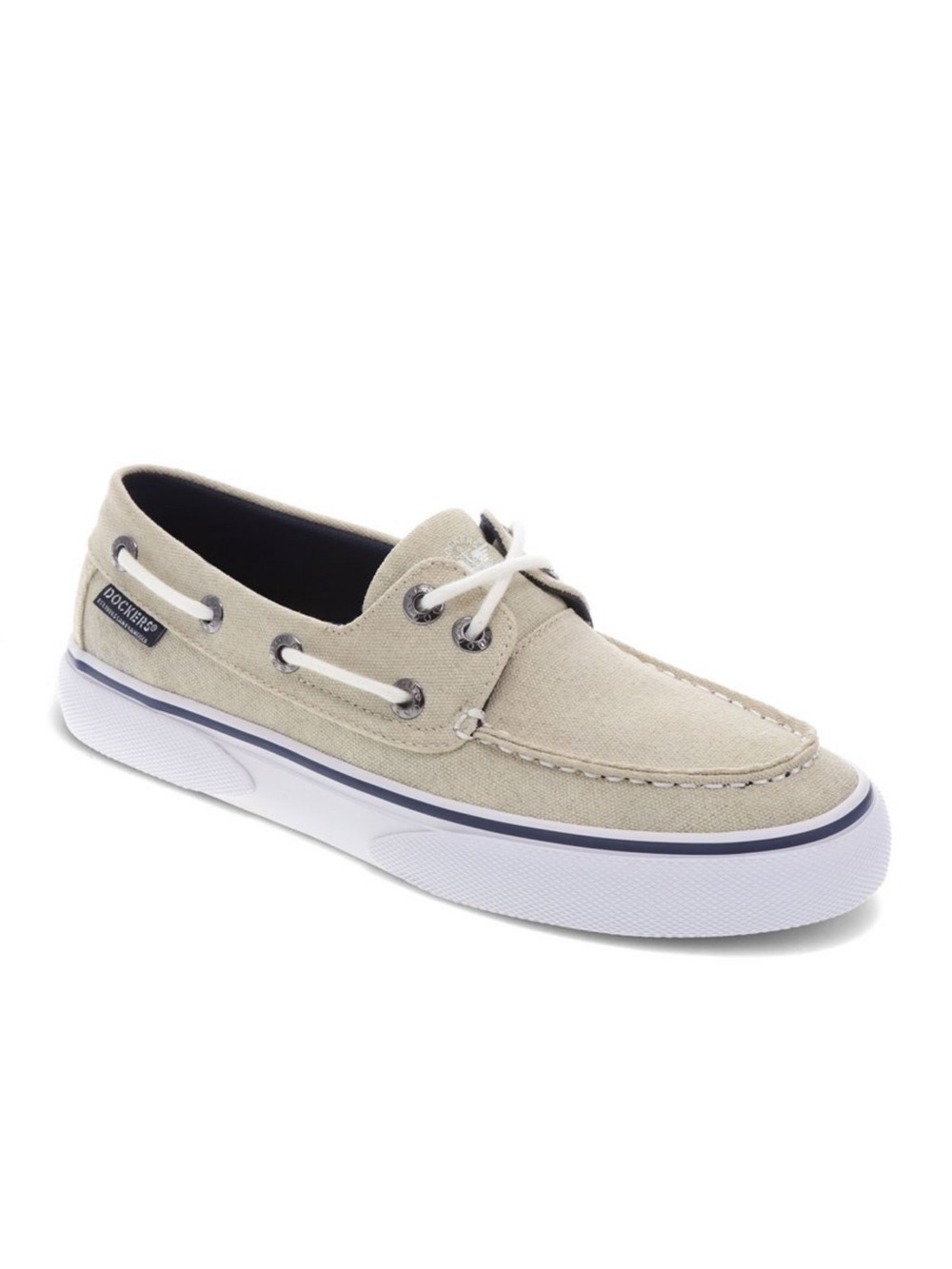 Dockers Men's Tan Canvas Boat Shoe with White Sole